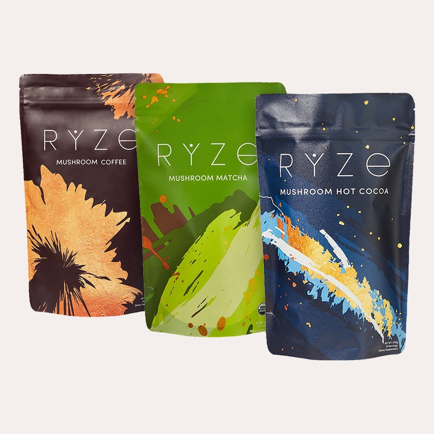 RYZE Mushroom Matcha - with 6 Organic Adaptogenic Mushrooms Grown In USA and Ceremonial-Grade Japanese Matcha - 2DFO