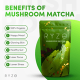 RYZE Mushroom Matcha - with 6 Organic Adaptogenic Mushrooms Grown In USA and Ceremonial-Grade Japanese Matcha - 2DFO