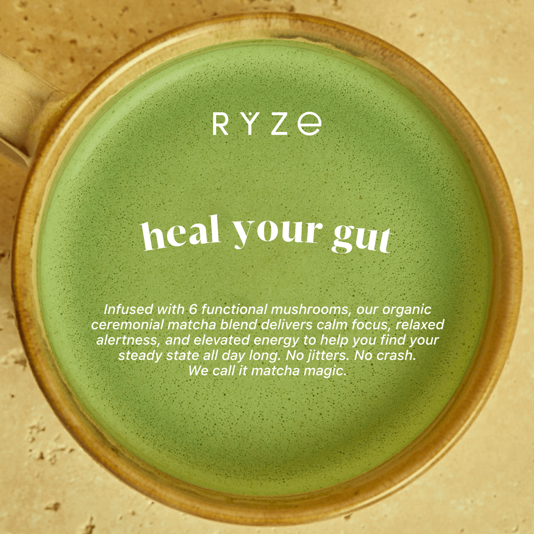 RYZE Mushroom Matcha - with 6 Organic Adaptogenic Mushrooms Grown In USA and Ceremonial-Grade Japanese Matcha - 2DFO