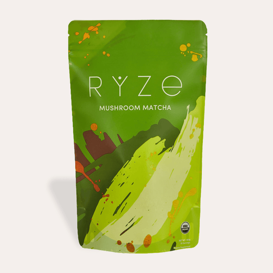 RYZE Mushroom Matcha - with 6 Organic Adaptogenic Mushrooms Grown In USA and Ceremonial-Grade Japanese Matcha - 2DFO