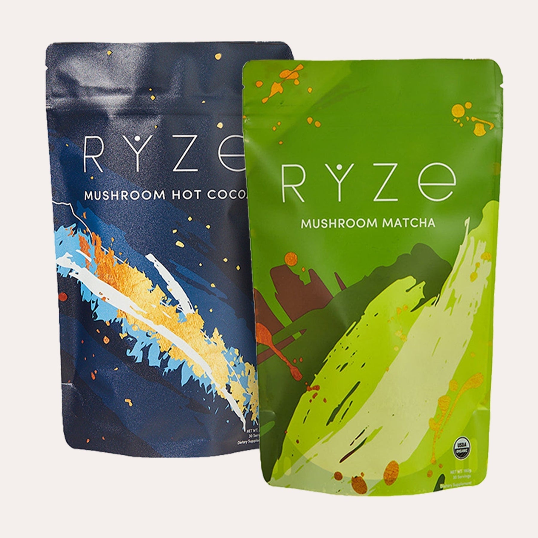 RYZE Mushroom Matcha - with 6 Organic Adaptogenic Mushrooms Grown In USA and Ceremonial-Grade Japanese Matcha - 2DFO